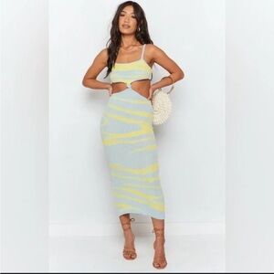 NWT Rehab Lab swirl blue and yellow green one strap long knit dress
